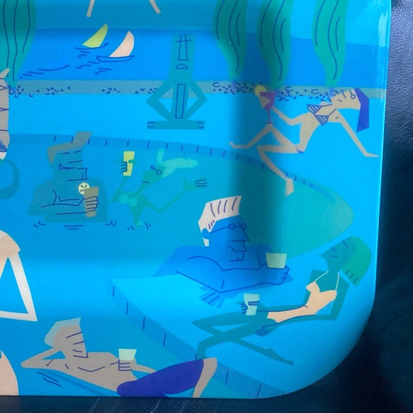 Home Turquoise Art Deco Beach Scene Heavy Duty Large Melamine Serving Platter - Picture 8 of 15